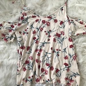 Peach with red/pink floral print tank top